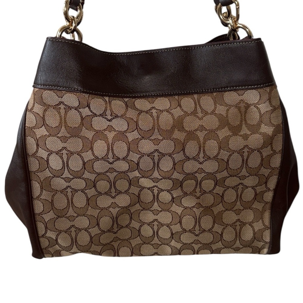 Coach Brown Signature Canvas & Dark Brown Leather Shoulder Bag - Picture 9 of 16